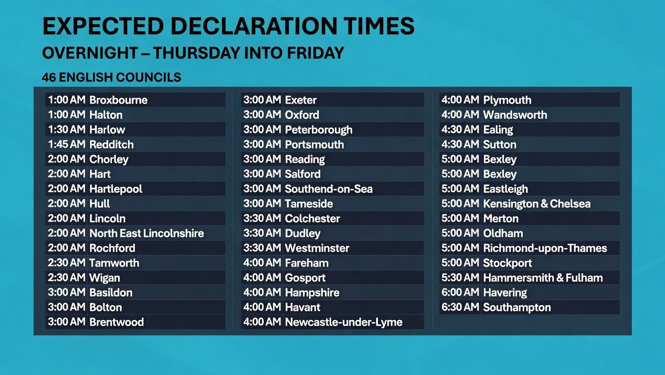 Image showing table of voting deceleration times tonight