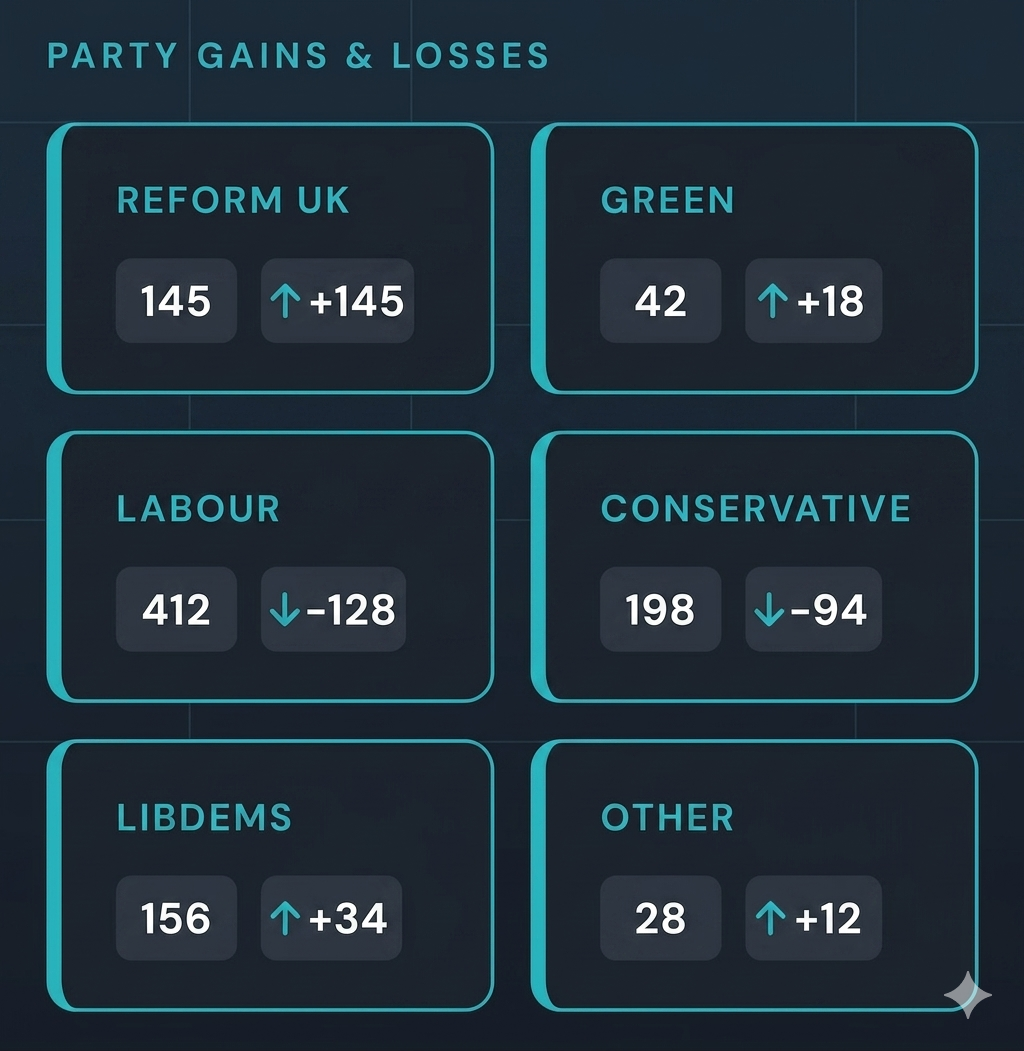 Graphic reflecting latest uk local election results