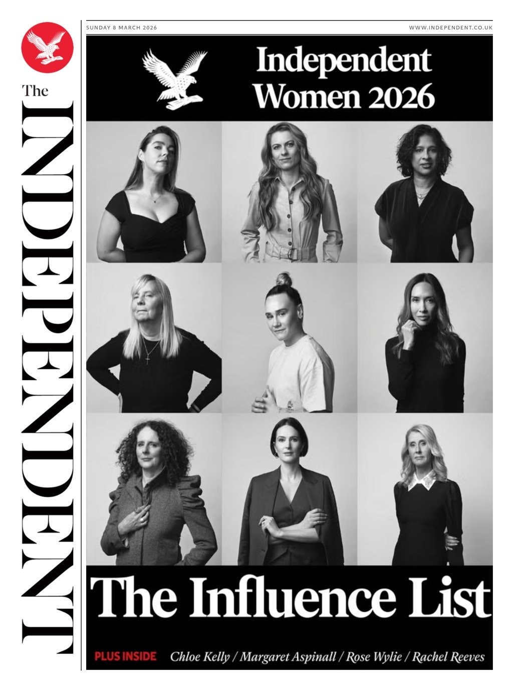 Front page of Independent, 8 March 2026