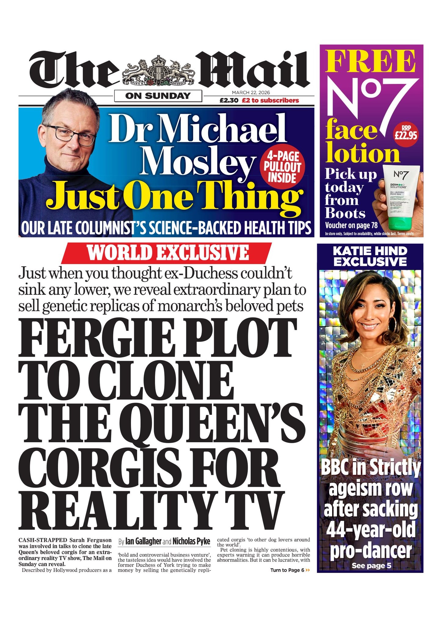 Front page of Mail on Sunday, 22 March 2026