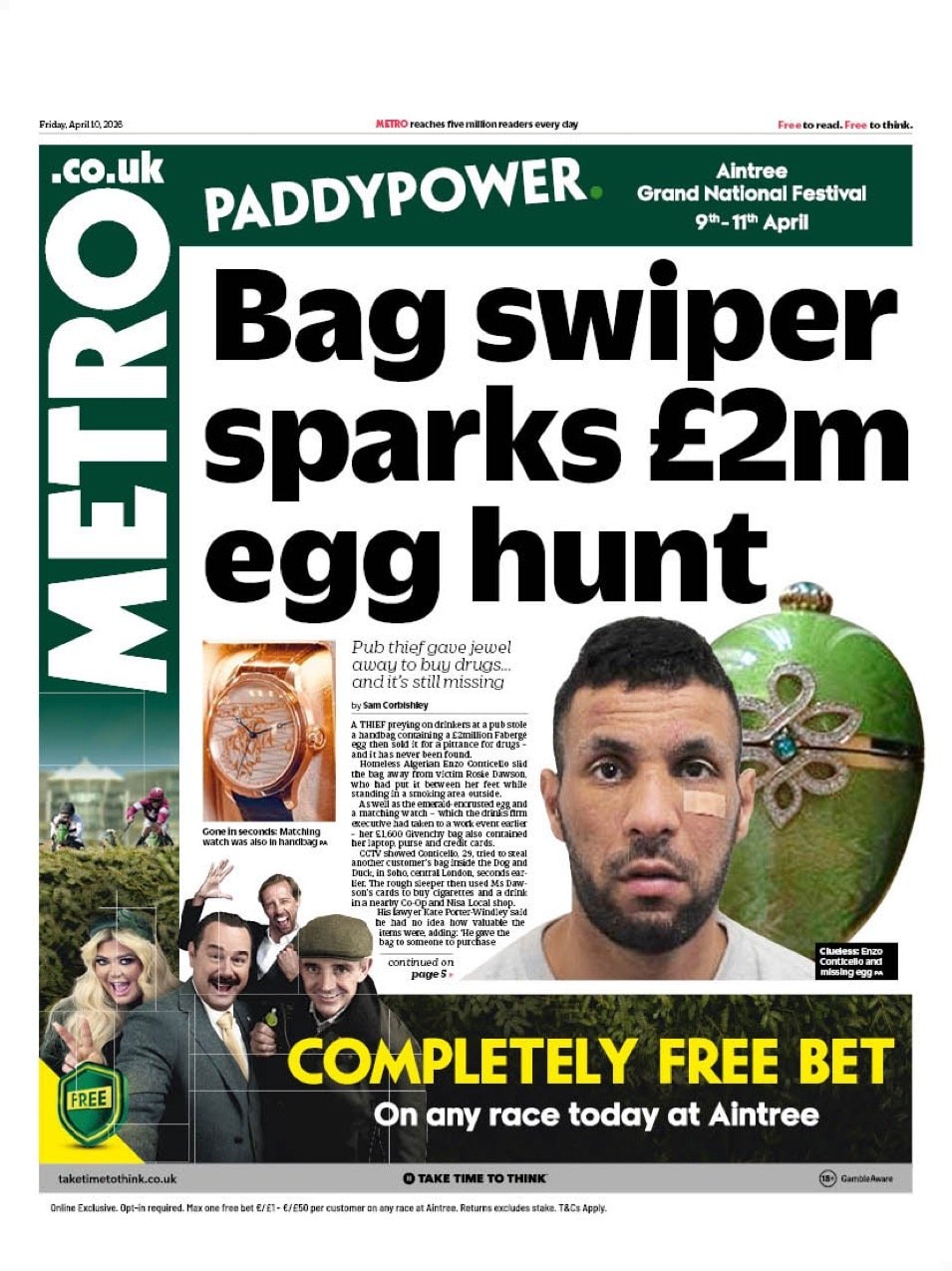 Front page of Metro, 10 April 2026