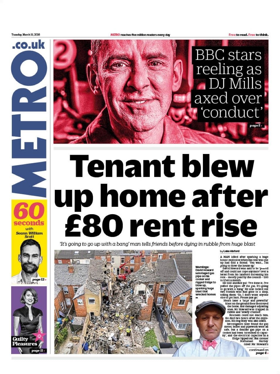 Front page of Metro, 31 March 2026
