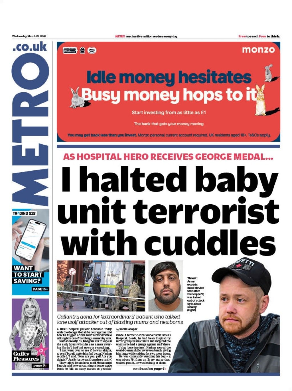 Front page of Metro, 25 March 2026