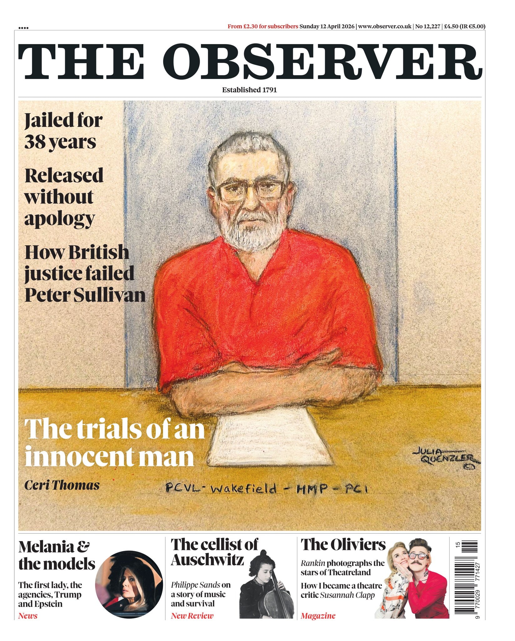 Front page of Observer, 12 April 2026