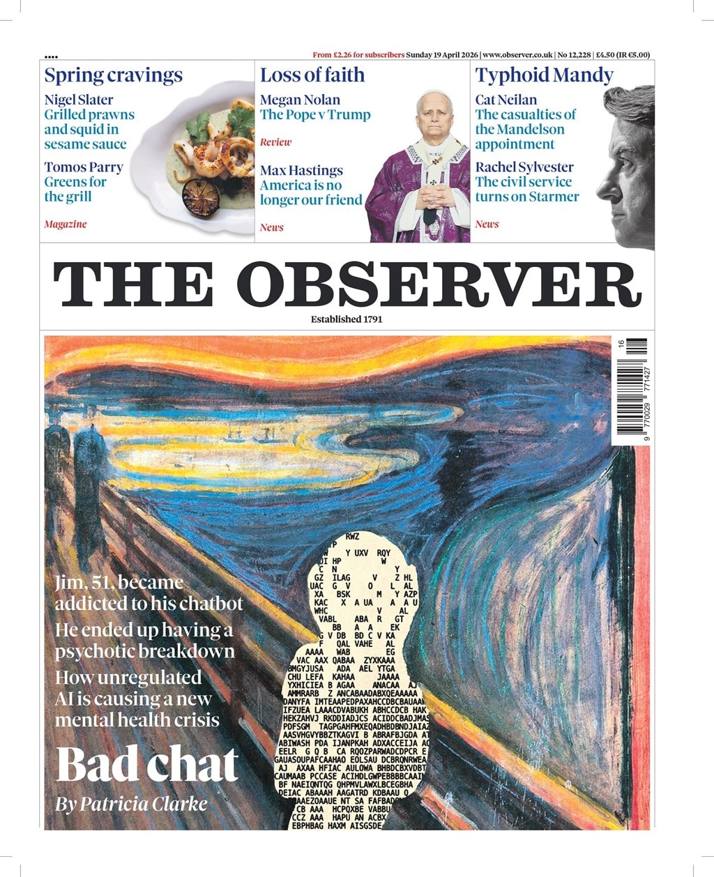 Front page of Observer, 19 April 2026