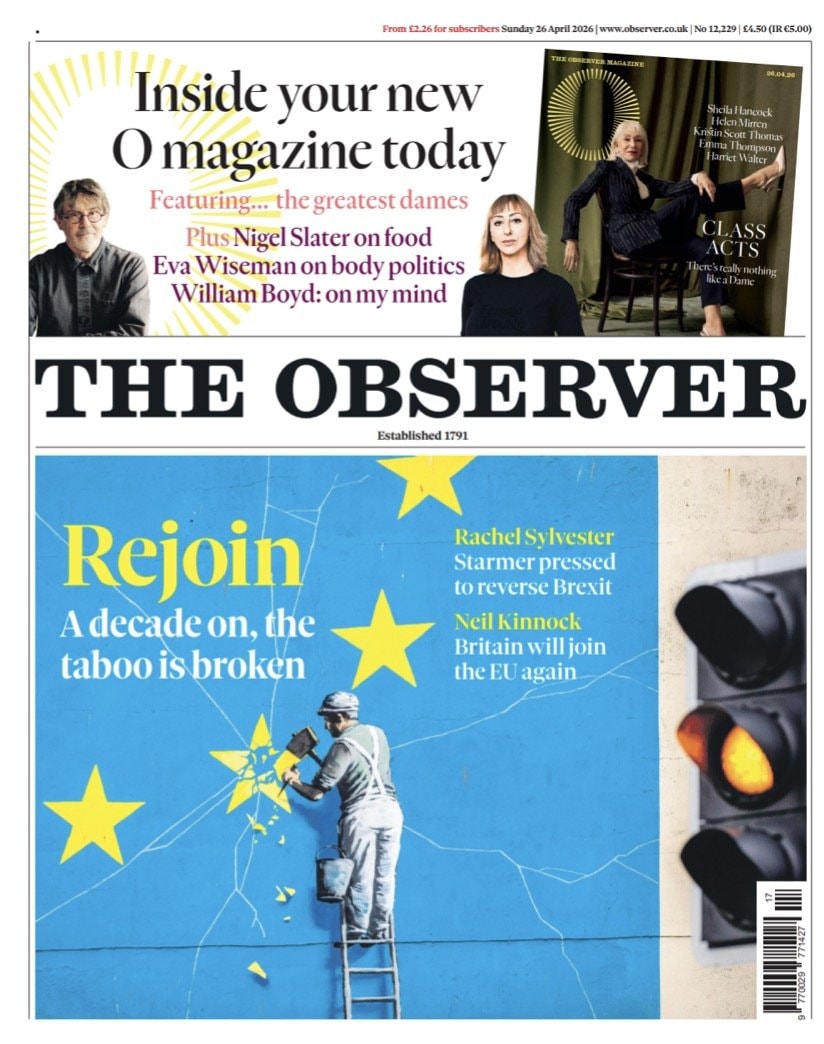 Front page of Observer, 26 April 2026