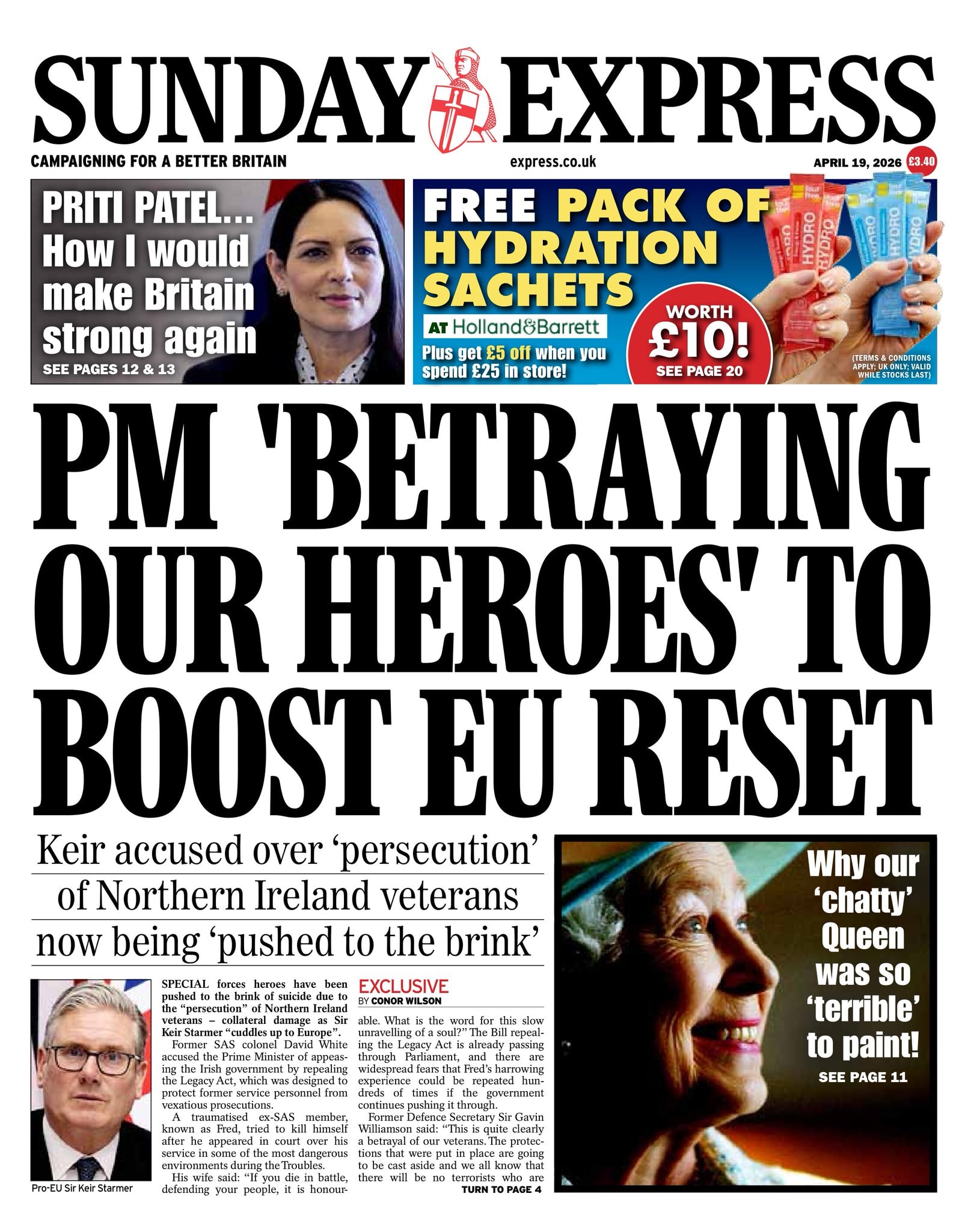 Front page of Sunday Express, 19 April 2026
