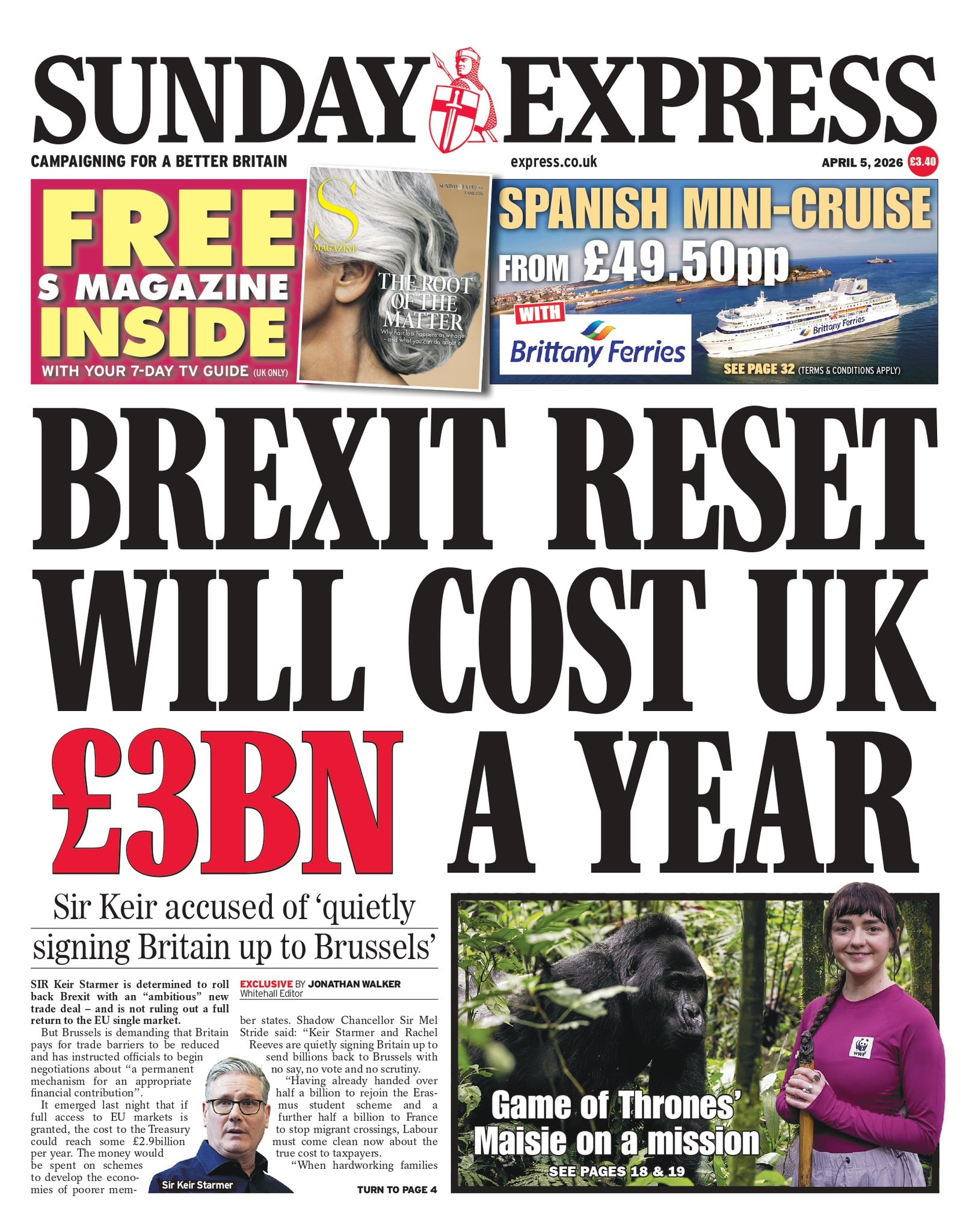 Front page of Sunday Express, 5 April 2026