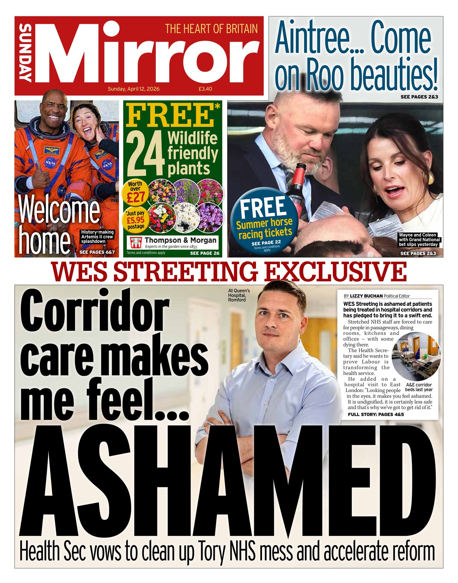 Front page of Sunday Mirror, 12 April 2026