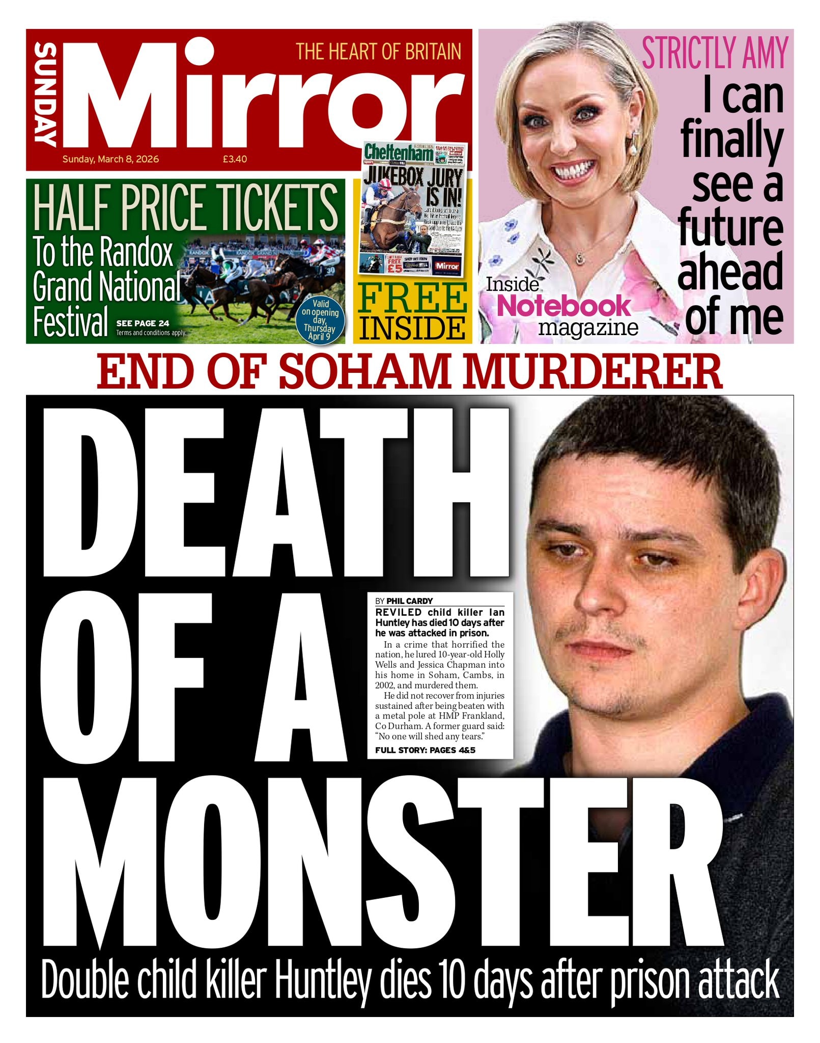 Front page of Sunday Mirror, 8 March 2026