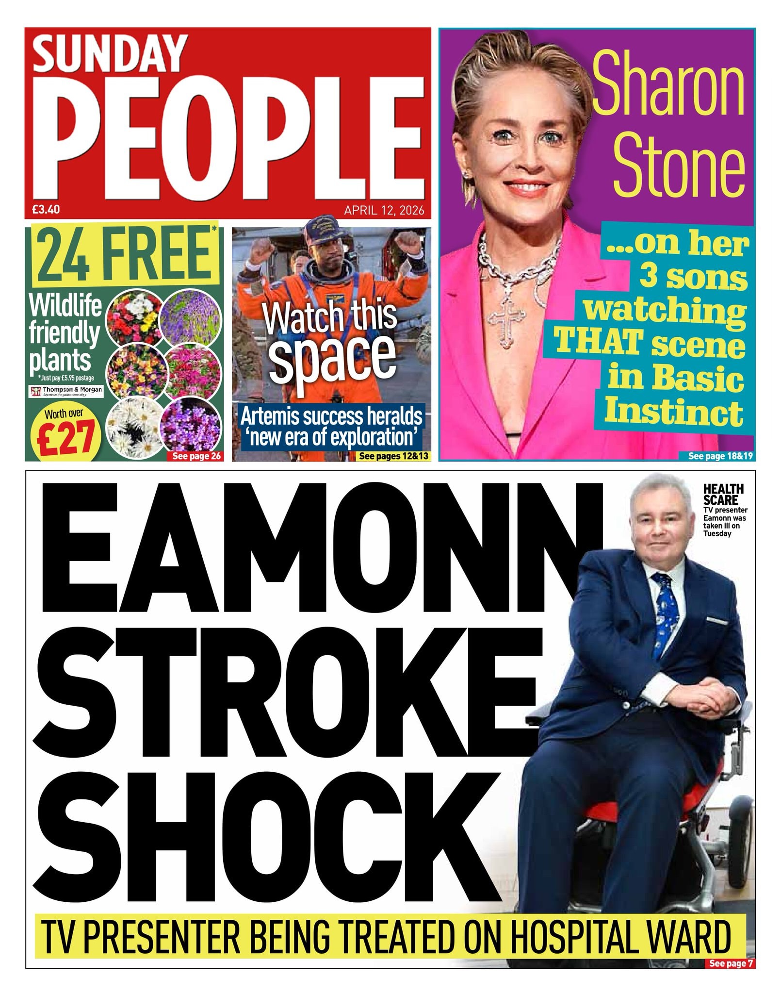Front page of Sunday People, 12 April 2026