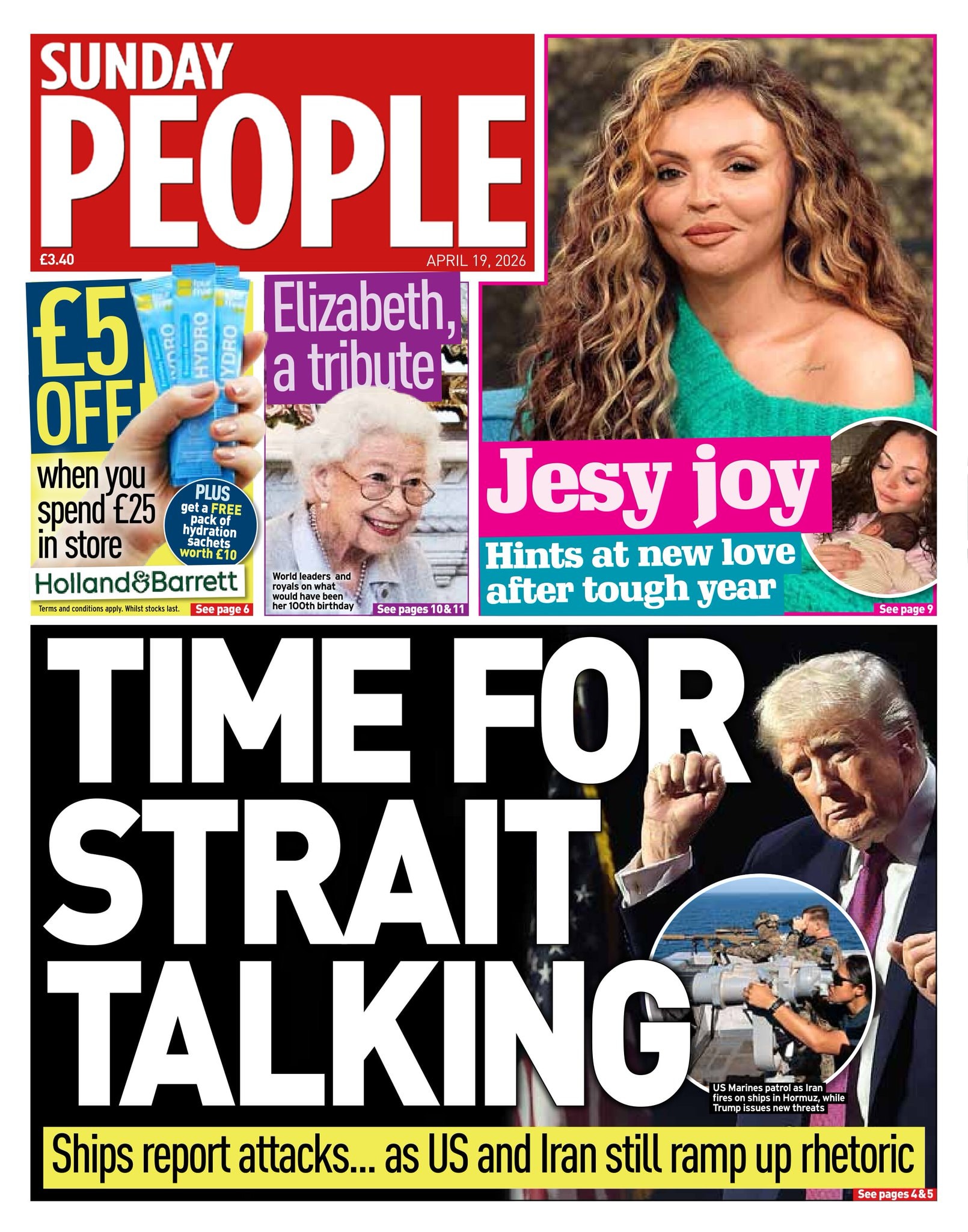 Front page of Sunday People, 19 April 2026