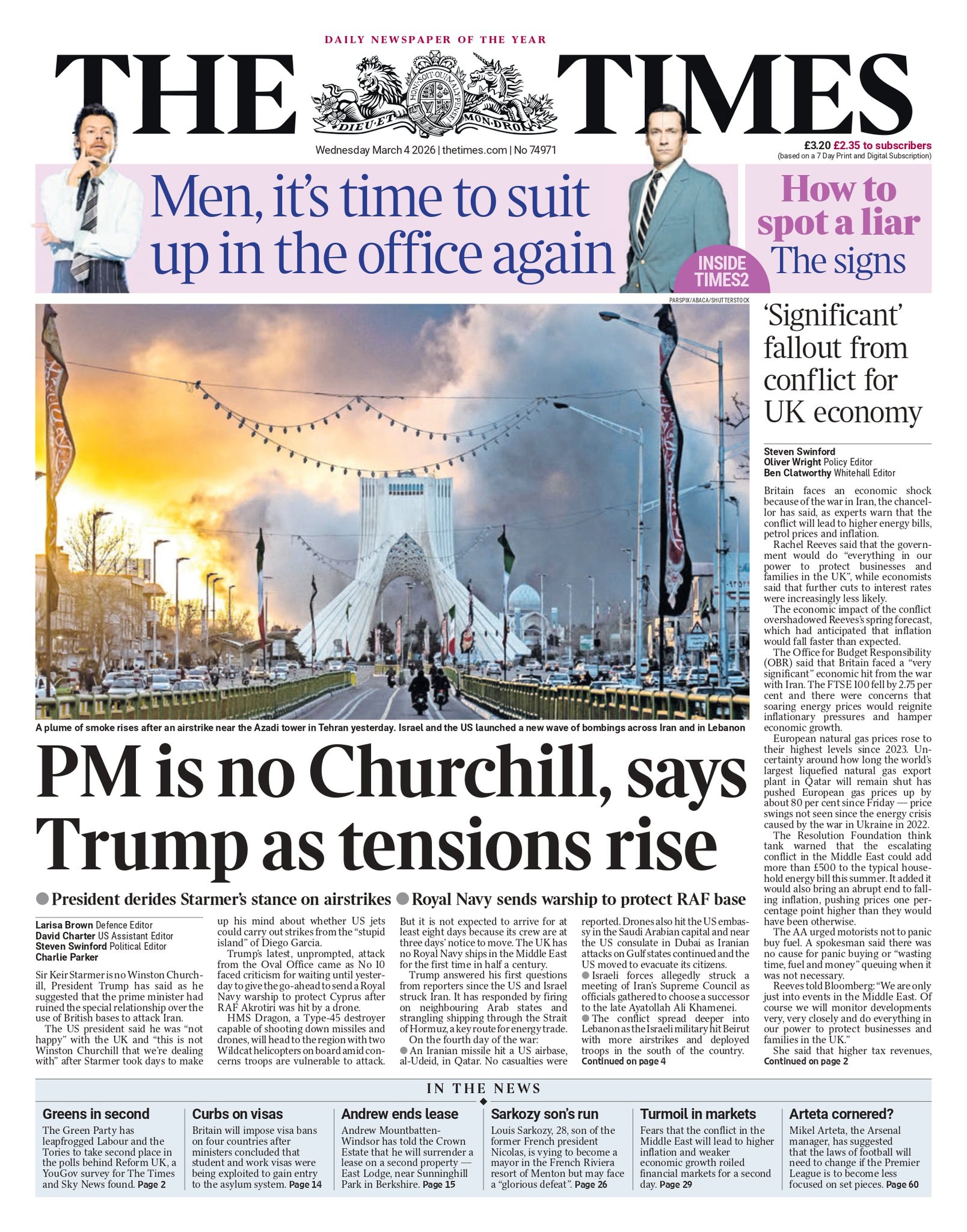 Front page of Times, 4 March 2026