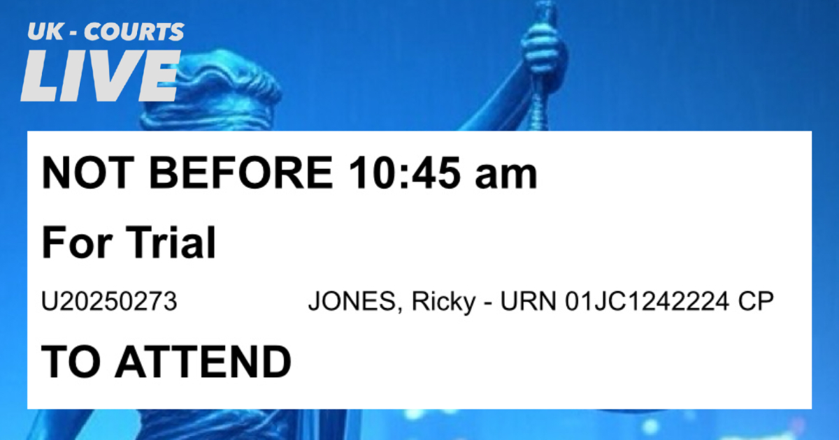 Image of a UK Courts live thumbnail showing delay in trial 