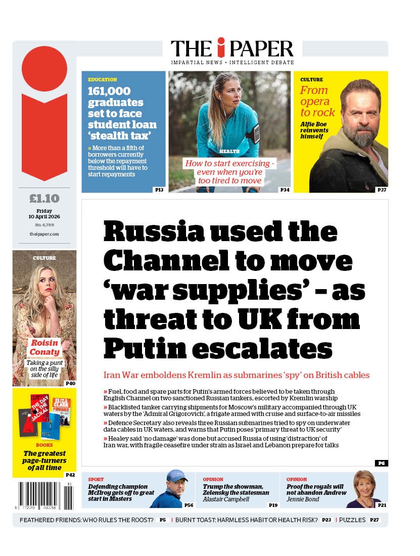Front page of i, 10 April 2026