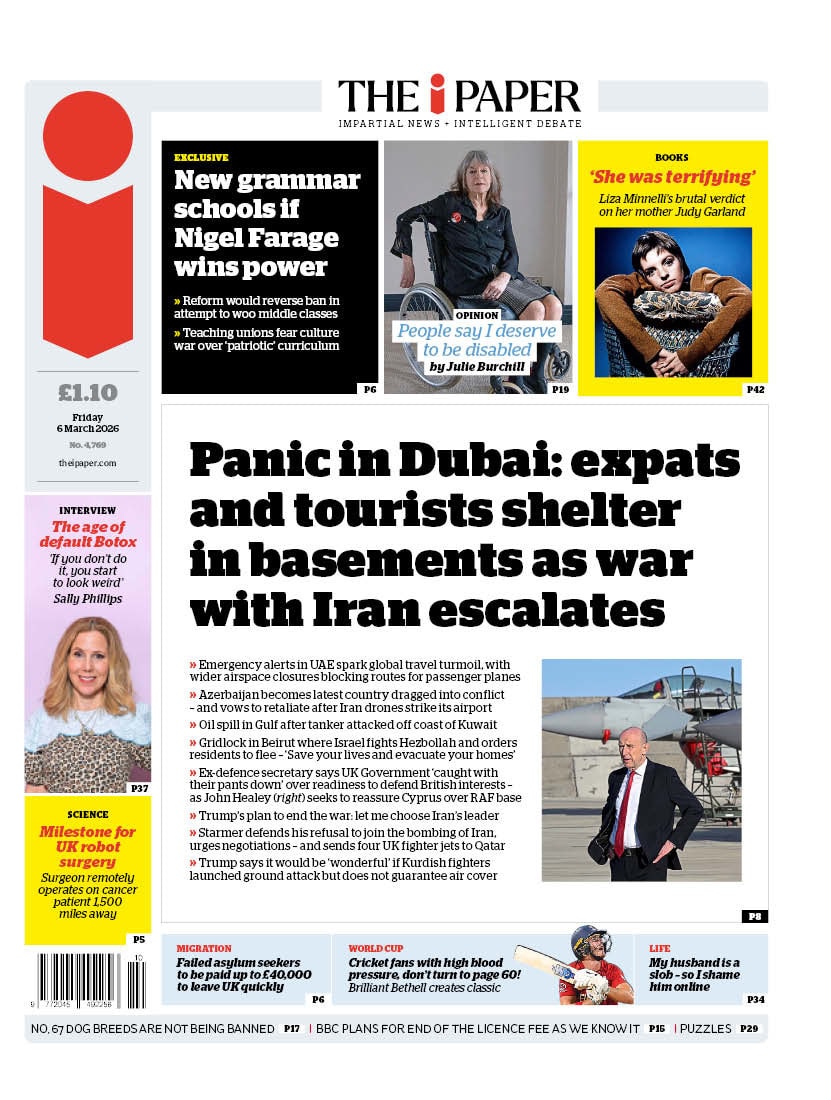 Front page of i, 6 March 2026