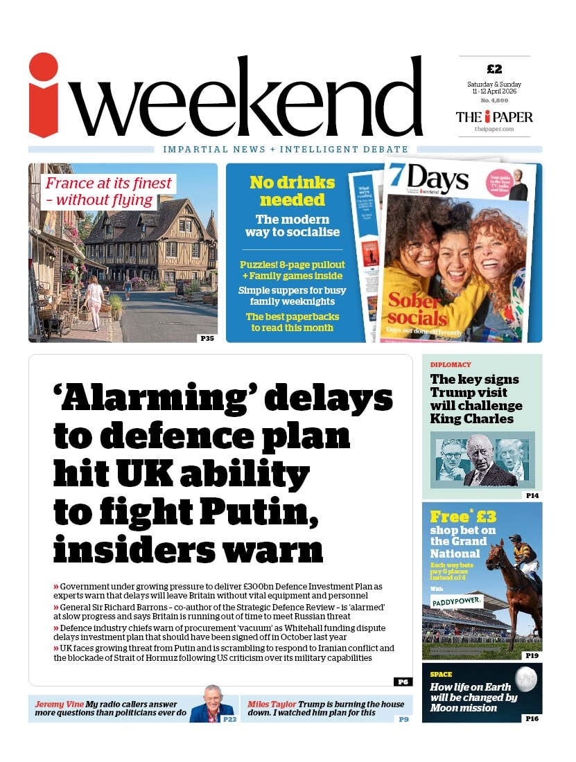 Front page of i, 11 April 2026