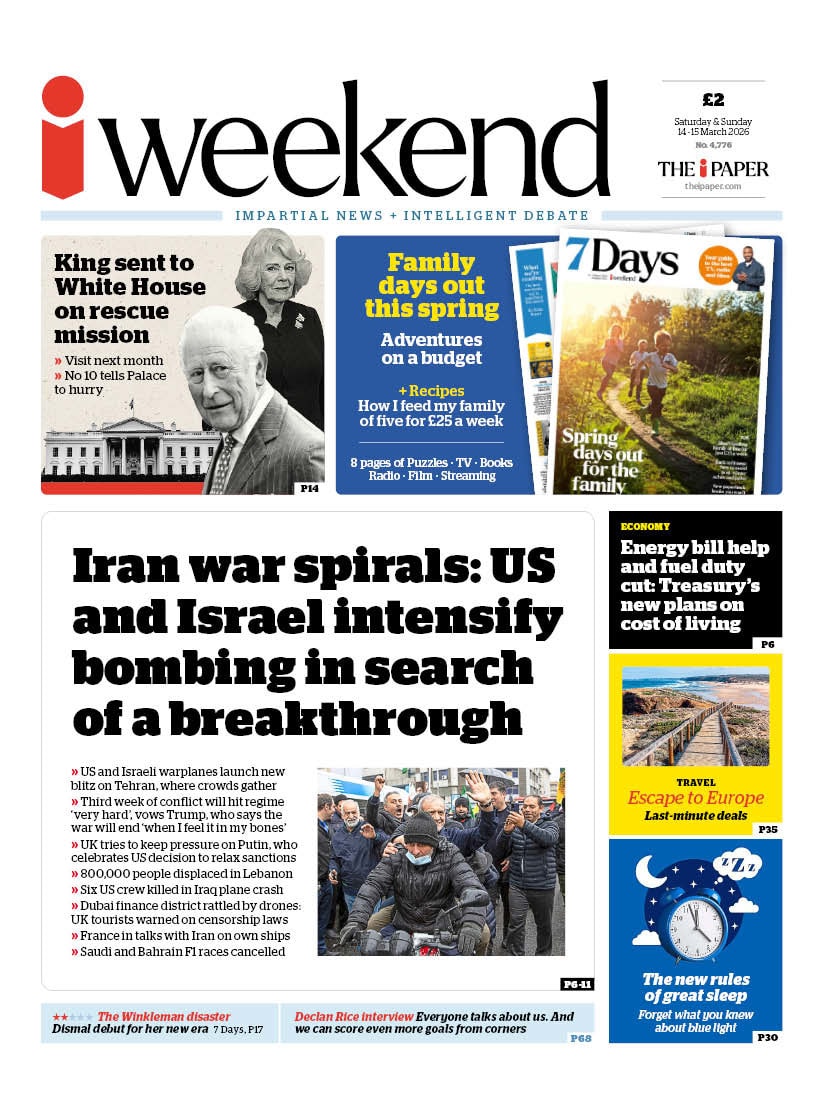 Front page of i, 14 March 2026
