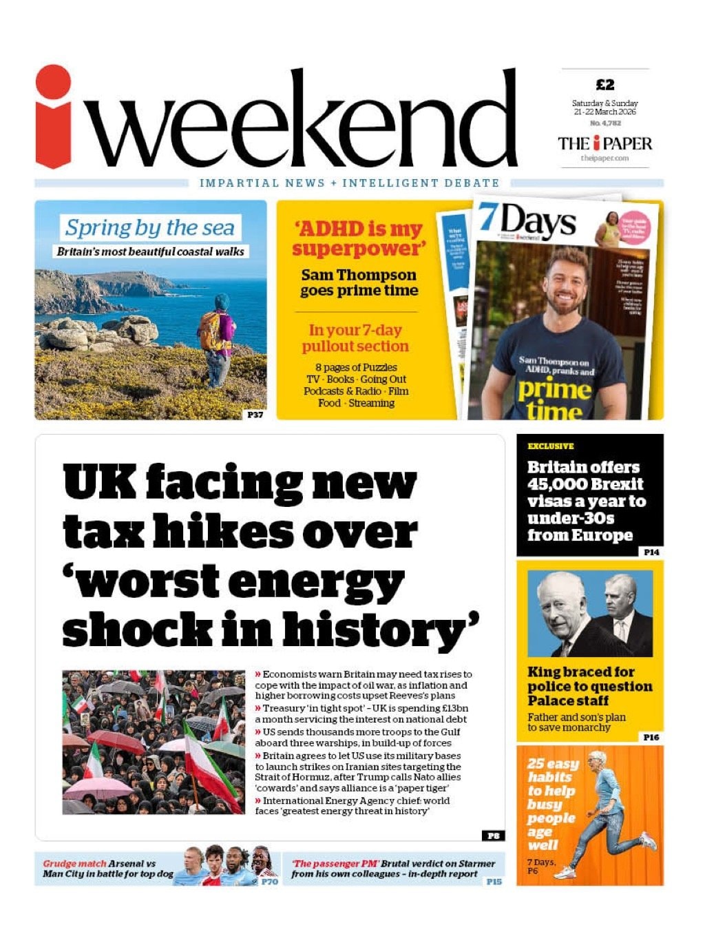 Front page of i, 21 March 2026