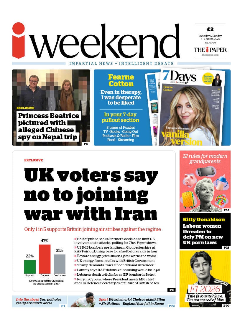 Front page of i, 7 March 2026