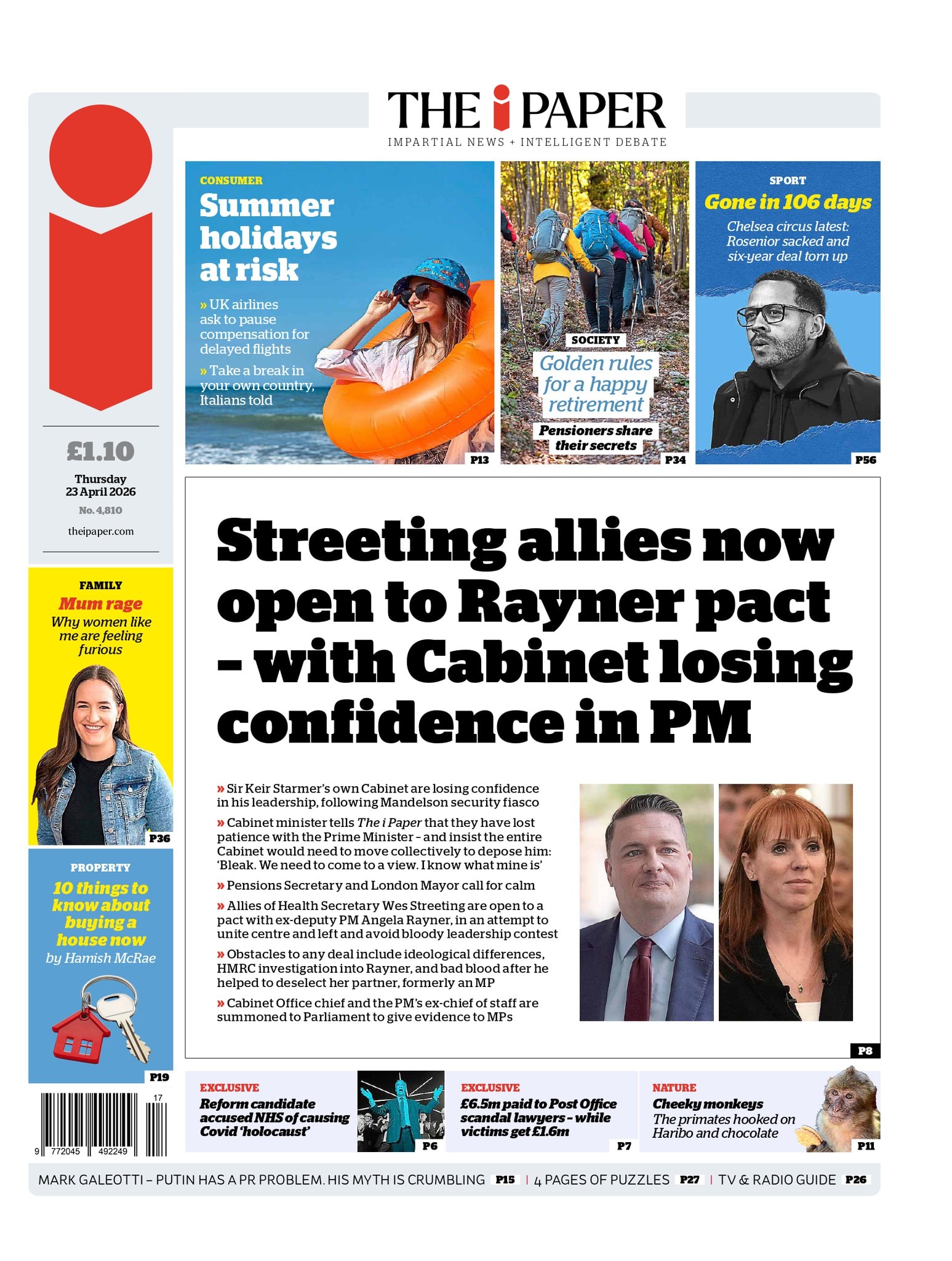 Front page of i, 23 April 2026