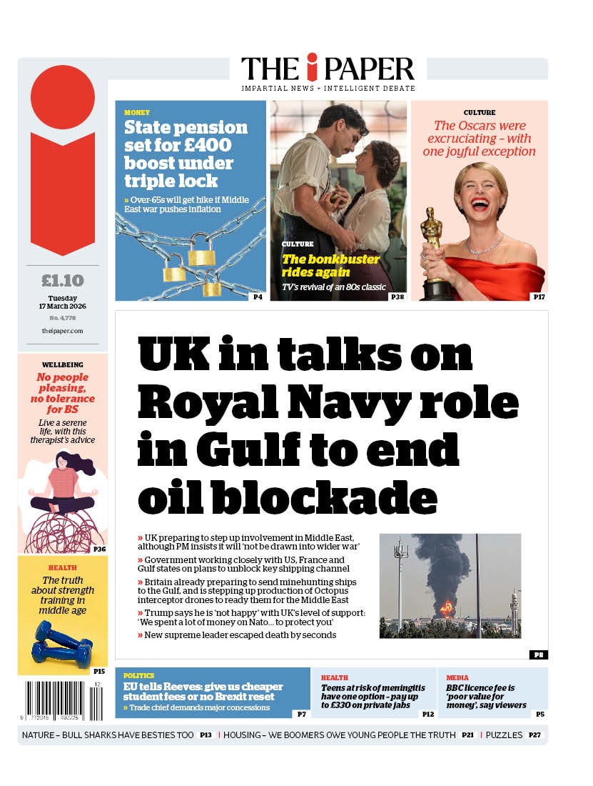 Front page of i, 17 March 2026