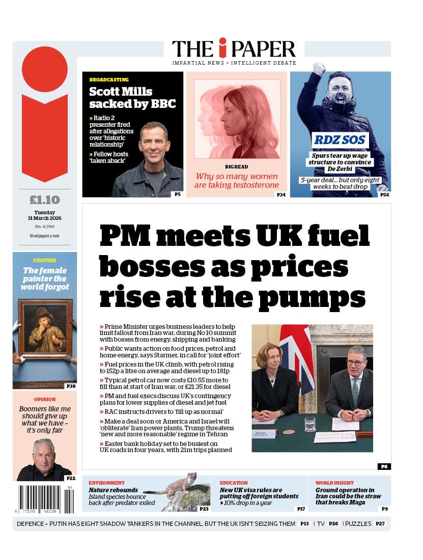 Front page of i, 31 March 2026