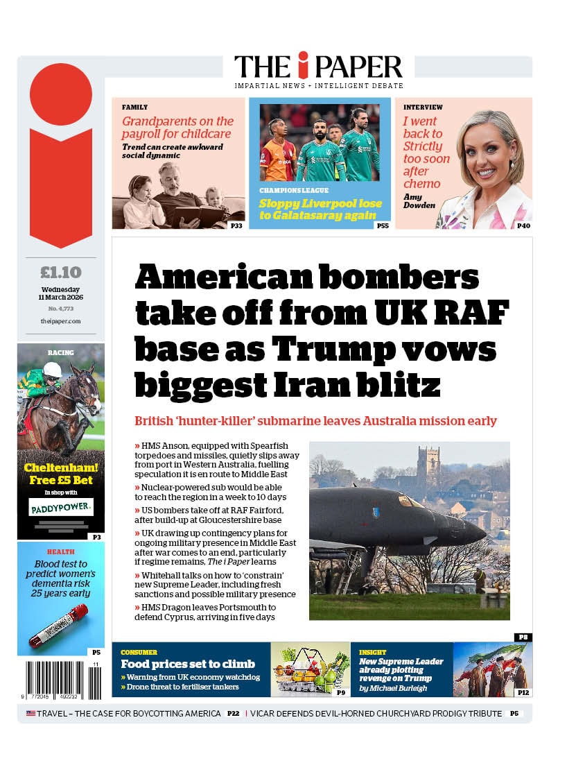 Front page of i, 11 March 2026